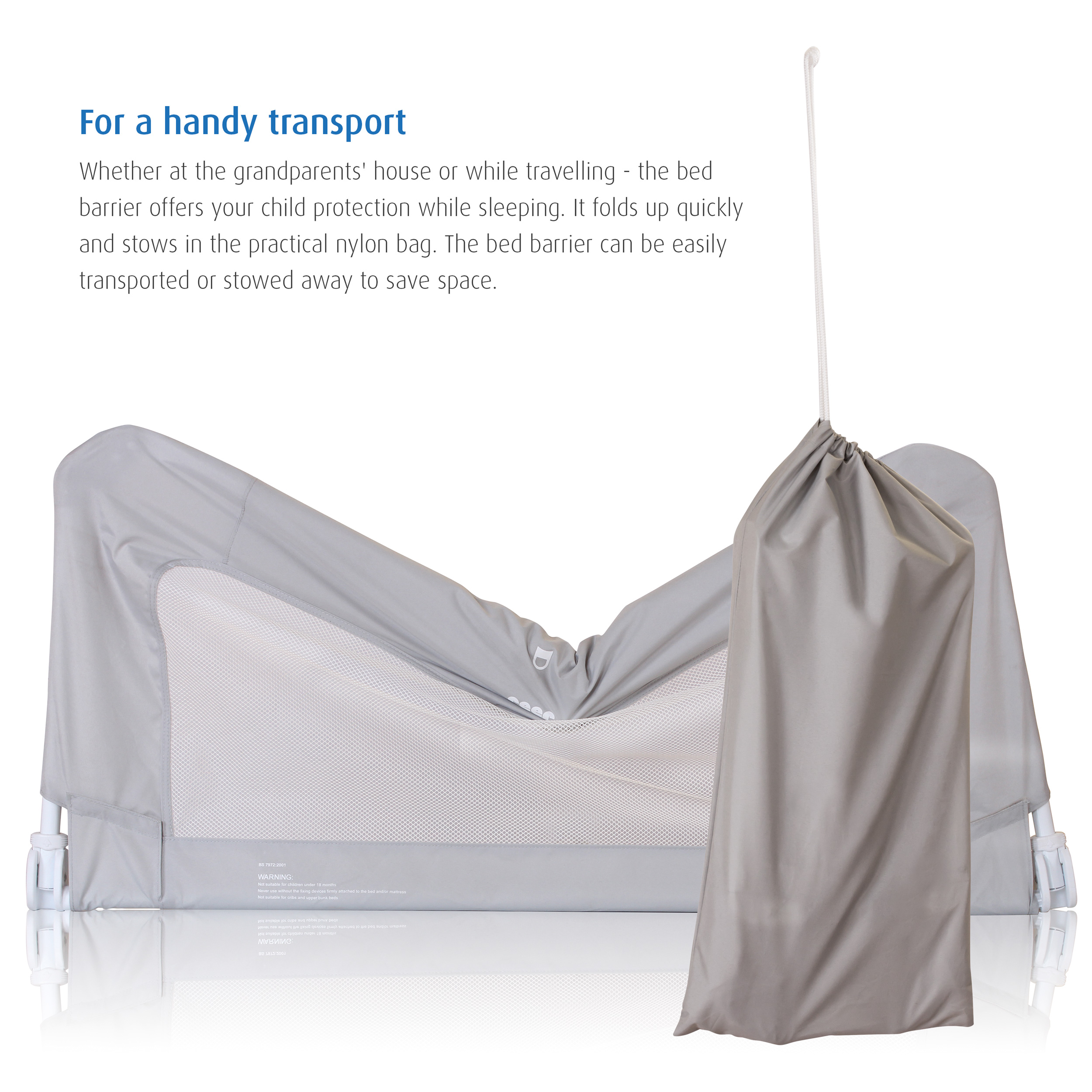 Reer By My Side Bed Rail for Kids, Extra Large, 150cm Grey/White